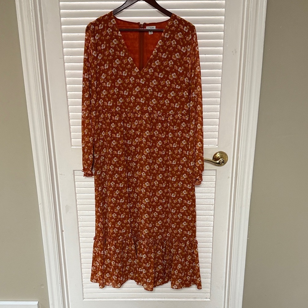 J. Crew Terracotta Floral Long Sleeve Dress
